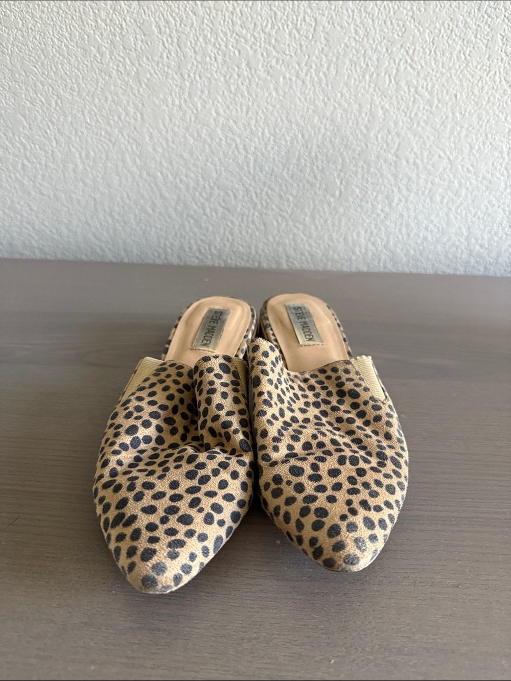 Steve Madden Leopard-Print Pointed Toe Mules in Tan and Black